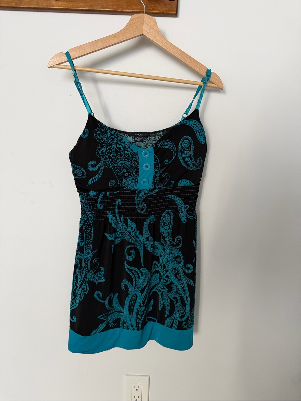 Y2K Paisley Empire-Waist Camisole mini dress - Teal & Black